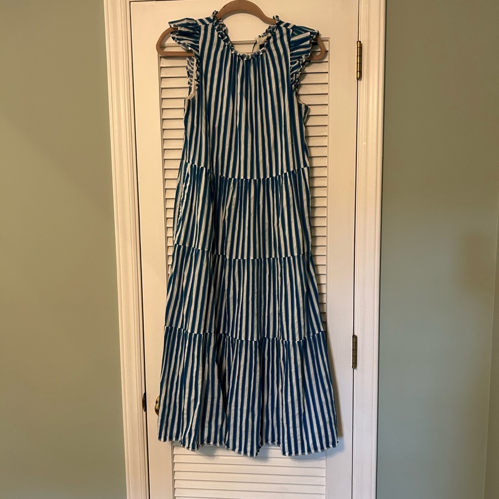 J. Crew Blue and White Striped Midi Dress
